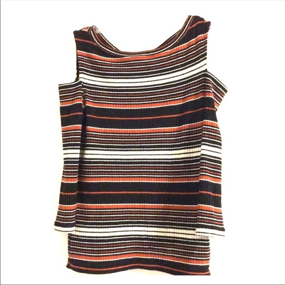 Free People Striped Off-Shoulder Top - Black, White, Orange - Picture 5 of 7